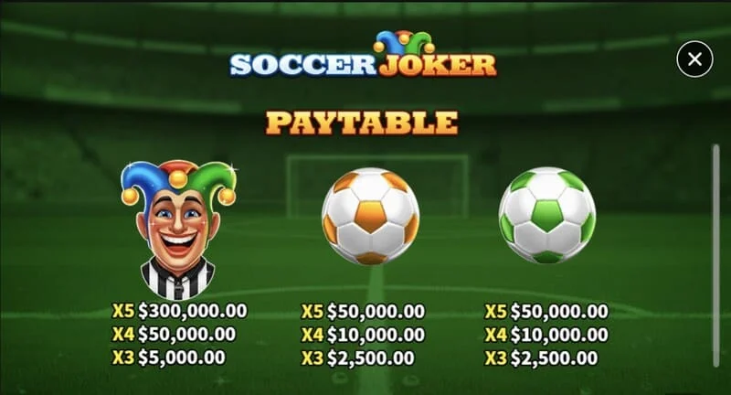 Soccer Joker - výplatná tabuľka, prvá strana